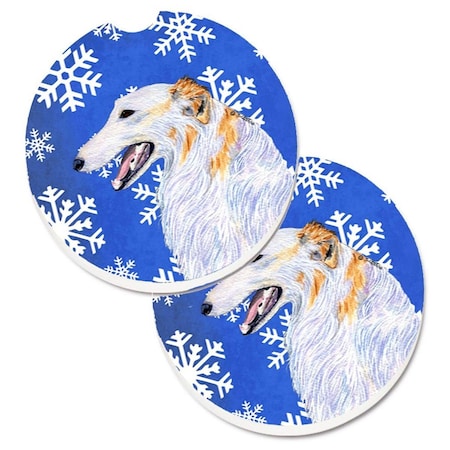 Carolines Treasures Borzoi Winter Snowflakes Holiday Set of 2 Cup Holder Car Coaster SS4613CARC
